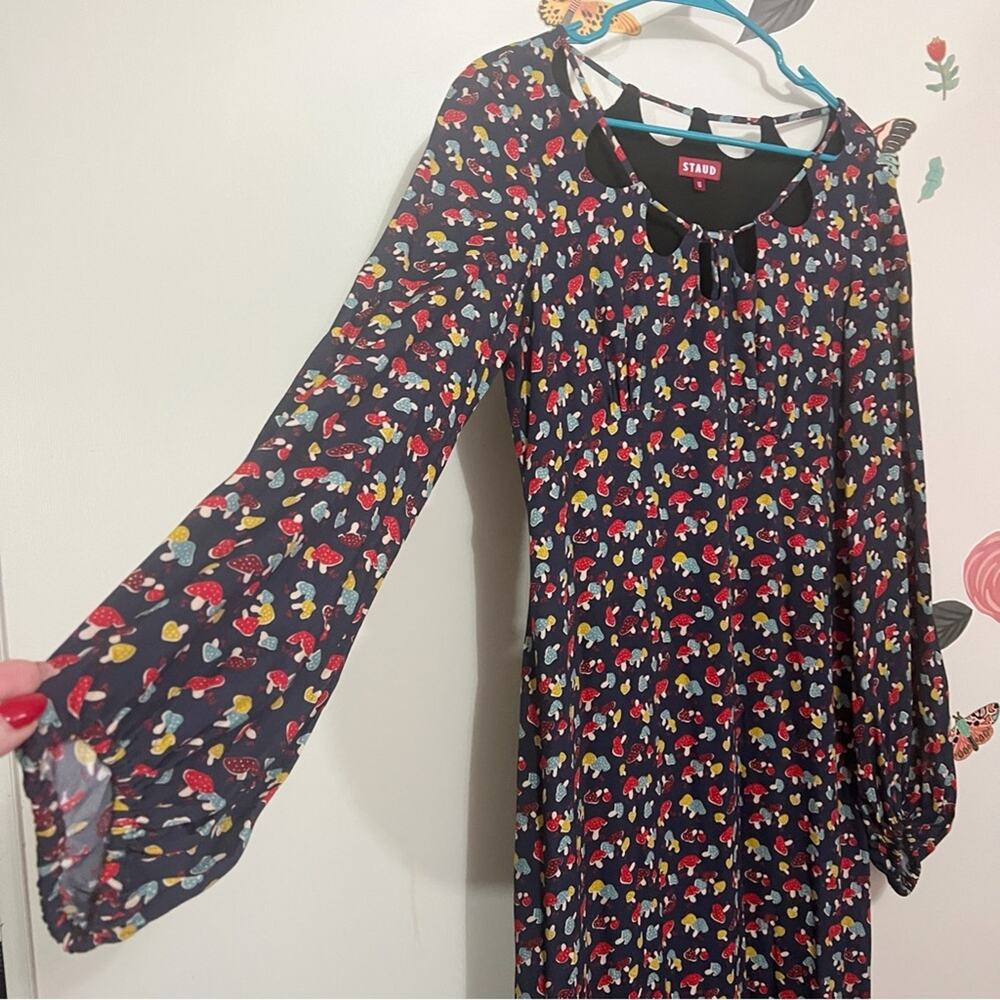STAUD Mushroom Print Long Sleeve Maxi  Dress 10
